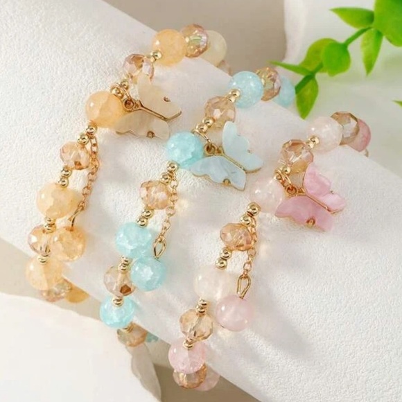 Jewelry - NEW! Set of 3 Sparkling Beaded Butterfly Charm Bracelets